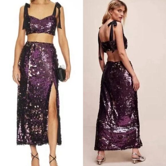 Free People NWT Star Bright Set in Lilac Sequin Skirt Set  Size 0 - Picture 1 of 16